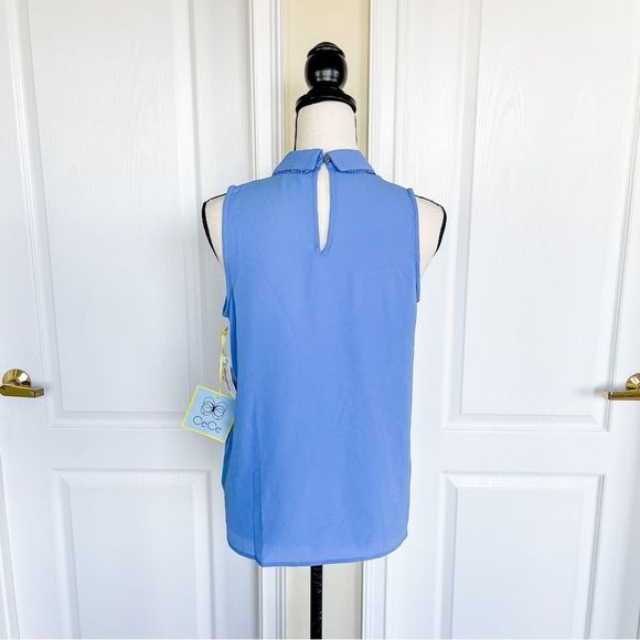 Cece Size Small Sky Baby Blue Fancy Laced Collar Sleeveless Top Silver Button - Picture 11 of 16